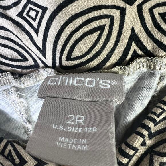 Chico’s Geometric Print Stretch Pants Womens 12R Black Tan Modern Workwear - Picture 5 of 6